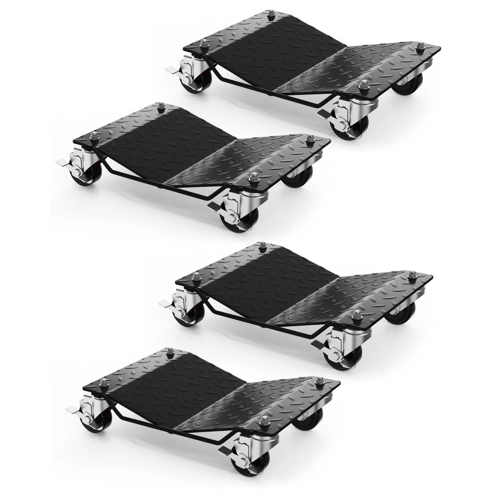 GAOMON Car Dolly Set of 4, 6000LBS Capacity Wheel Dollies, Black | Heavy Duty Steel Platform, 360° Rotational Wheel