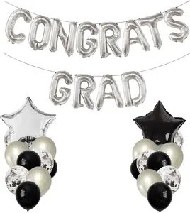 Congrats Grad Balloon Banner , 2025 Graduation Decorations Black  Foil Balloons Latex Balloons for Graduation Party Decorations