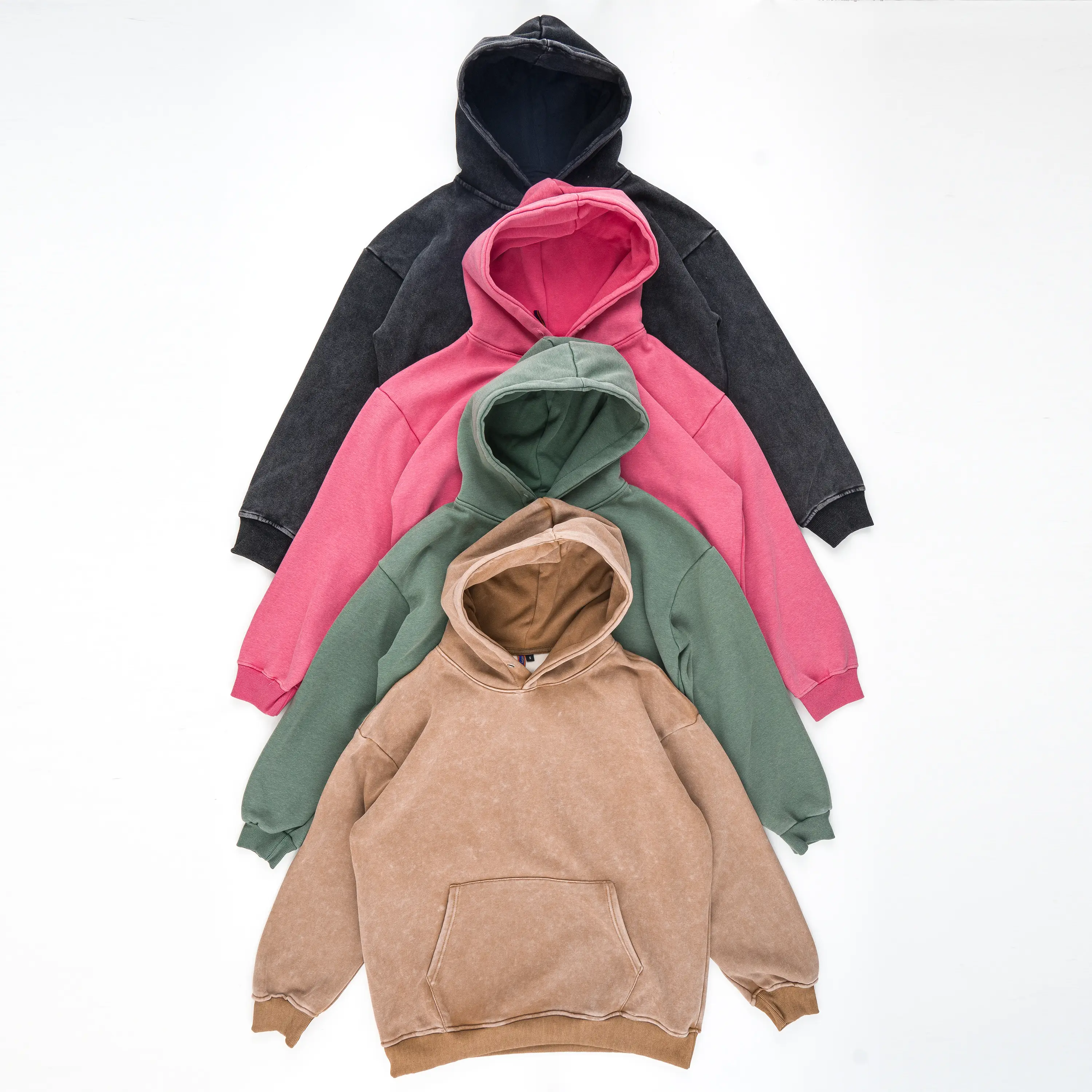 HIGH LEVEL HL Menswear Stone washed hoodie 360gsm 100% cotton with polyester plush fleece lining - Black, Pink, Tan, Grey, Navy, Green, Blue Grey - re