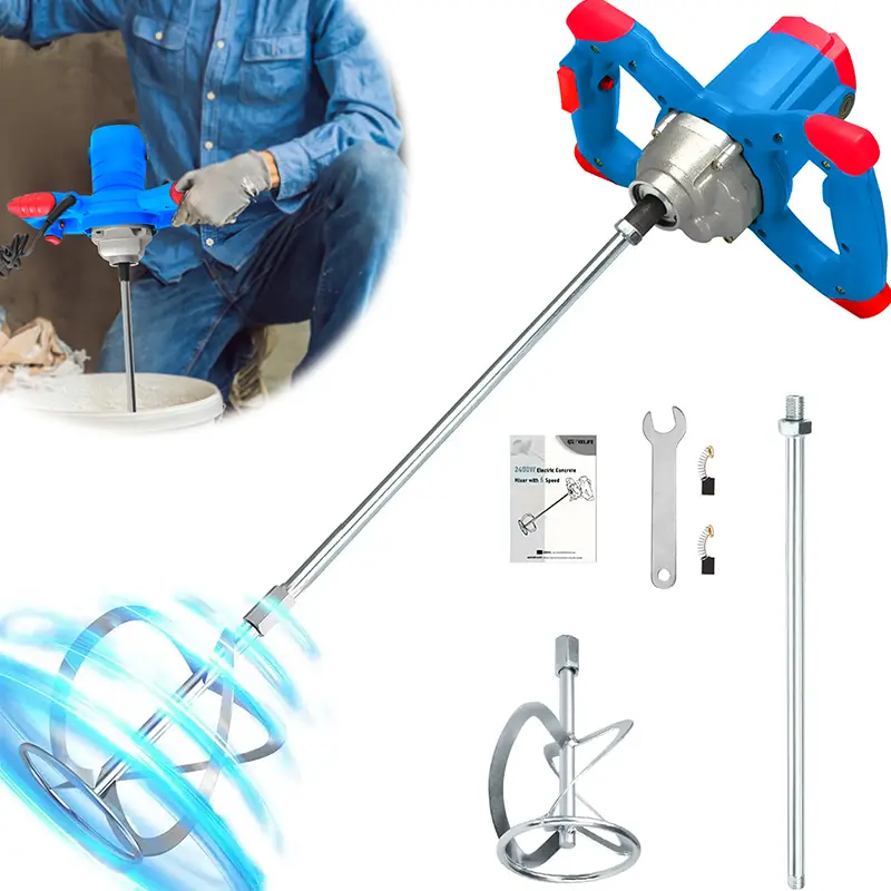 Concrete Cement Mixer Drill, 6 Speed 2100W Electric Handheld Paint Mixer Stirrer 800rpm/min Concrete Mixer Tools for Mixing Cement, Concrete, Mortar, Plaster, Putt Portable Multi-Speed Horizontal