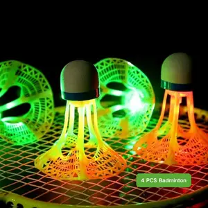 4 Pcs Windproof Glow-In-The-Dark Nylon Badminton Rackets, High Elasticity Durable, Indoor/outdoor Night Use, Wear-Resistant