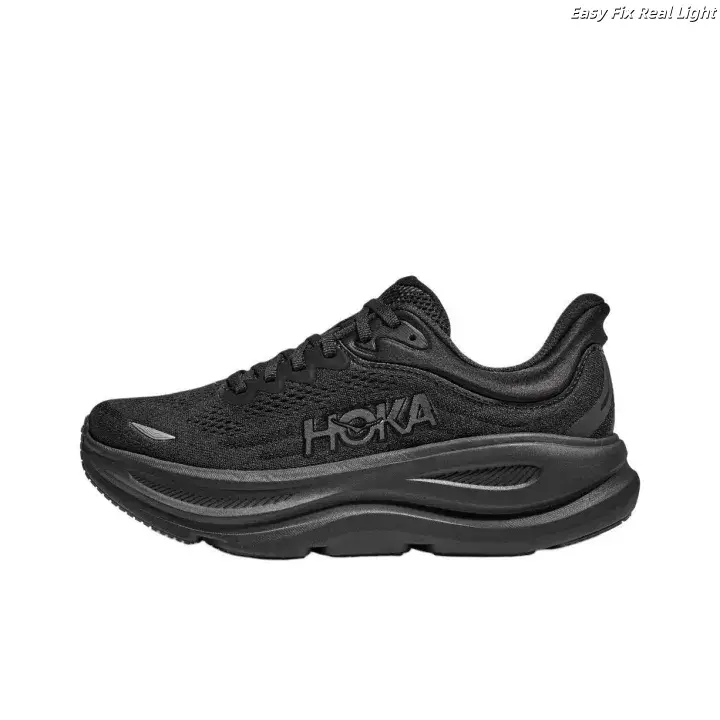 Brand New Original Box Unisex All Black Mesh Running Shoes Ultra Thick Wave Foam Cushion Non Slip Breathable Walking Gym Athletic Sneakers US Sizes 5-12