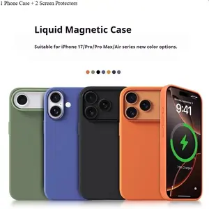 3PCS (1 Phone Case + 2 Tempered Glass Screen Protectors)Liquid Phone Cases Suitable For IPhone Air 17 Pro 17 Pro Max 15 14 13 Pro Max With Soft Protector Case Sleeve With Animation Business Soft Touch Cover 2025