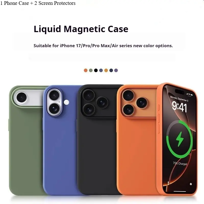 3PCS (1 Phone Case + 2 Tempered Glass Screen Protectors)Liquid Phone Cases Suitable For IPhone Air 17 Pro 17 Pro Max 15 14 13 Pro Max With Soft Protector Case Sleeve With Animation Business Soft Touch Cover 2025