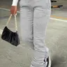 【Black Friday】Women's Year-Round Solid-Color Stacked-Leg Sweatpants with Pockets and Drawstring Waist, Casual Basic Bottoms for Daily Wear