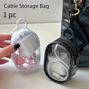Portable transparent mini circular storage bag for outdoor use - dedicated storage bag for small items such as data cable chargers, Zipper Pouches