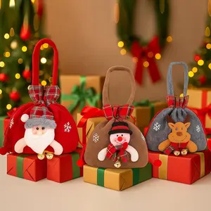 3 Pcs Christmas Knitted Gift Doll Bags, Christmas Eve Apple Bags, Drawstring Santa Gift Bags for Party Favors & Holiday Wrapping