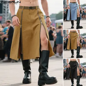 INCERUN Dual-Zipper Design Solid Color Skirt