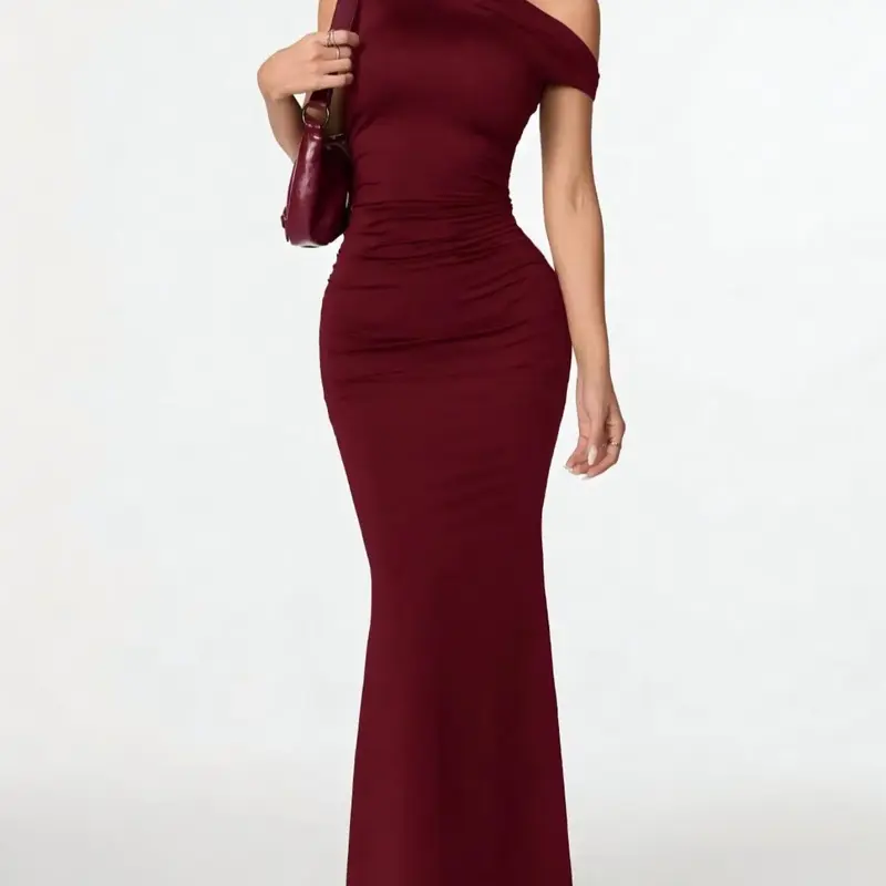 Daily Date And Travel Outfits, Party Outfits, Going Out Outfits, Sloping Shoulder Asymmetrical Extra-Long Fishtail Dress, Club Women Outfits, Formal wear, Banquet Dresses, Evening Banquet Gown, Formal Summer Dresses For Women, Graduation Dresses