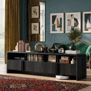 70" Fluted Design TV Stand, Modern Wood Media Console with Storage Cabinets & Grooved Doors, Fits TVs Up to 80" (80-inch TV Compatible), Easy to Assemble, Stylish Living Room Decor, Perfect for Family Entertainment Space & Home Storage, Practical & Durabl