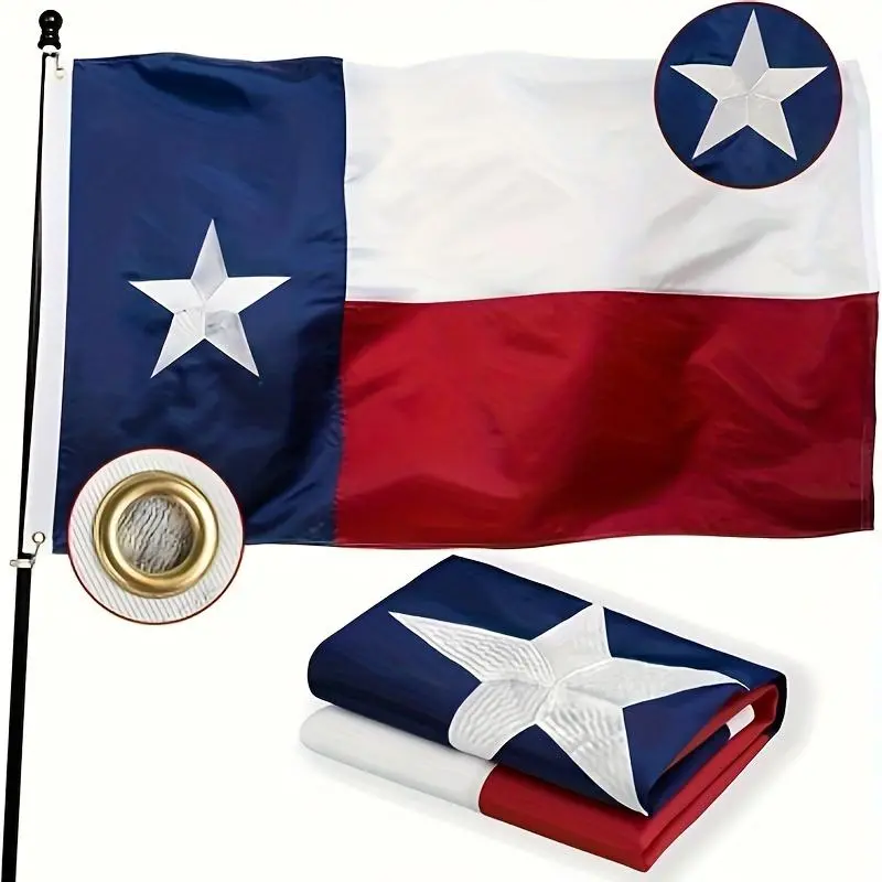 Texas Flag without Flagpole, 1 Count 3x5ft Texas State Flag with Brass Grommets, Outdoor Display Decorative Flag, Yard Flags, Wall Decor Flags, Patriotic Decoration, Festive & Party Supplies