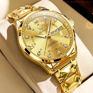 Brand OLEVS Watches for Men, Mens Watches Gifts for Men Analog Quartz  Luxury Casual Classic Diamond Stainless Steel Waterproof Luminous Reloj para Hombre Blue Dial