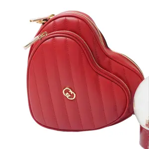 Pre-owned GUCCI leather Shoulder Bags Calfskin Matelasse Diagonal Mini Interlocking G Heart Shoulder Bag Hibiscus Red