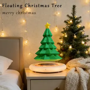 Magnetic Levitation Floating 3D Christmas Tree LED Night Light | 360° Rotating Floating Display platform with Illuminated Base DIY Photo Display Futuristic Bedside Table Lamp Unique Valentine’s Day Gift for Girlfriend Boyfriend Couples