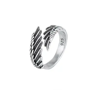Men's angel wings adjustable ring, unisex