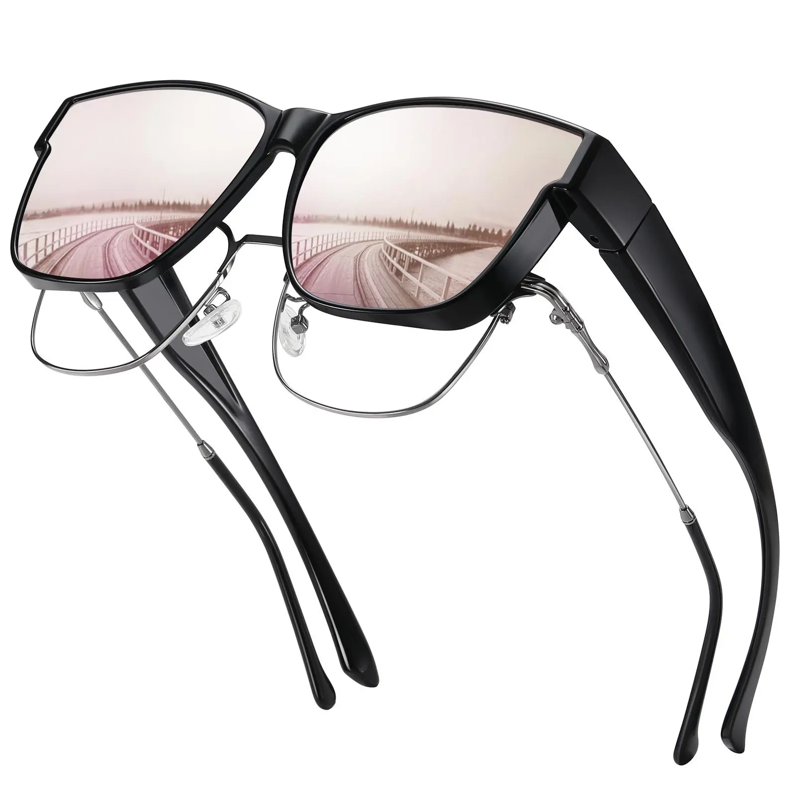 Summer Survivals FitOver Glasses Sunglasses for Men Women, Oversized Square Sunglasses Polarized Mirrored Lens UV400 Protection
