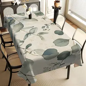 JIT 1pc 2D flat rectangular tablecloth with light green leaf pattern, for dining tables in the kitchen, living room, and dining room, kitchen accessory, party, room & outdoor decorative tablecloth, a tablecloth gift for friends