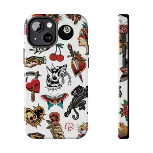 Traditional Tattoo Phone Case, Old School Vintage Collage Trendy Suitable for iPhone 17-11 Pro Max/Plus and  Samsung Galaxy S23-25