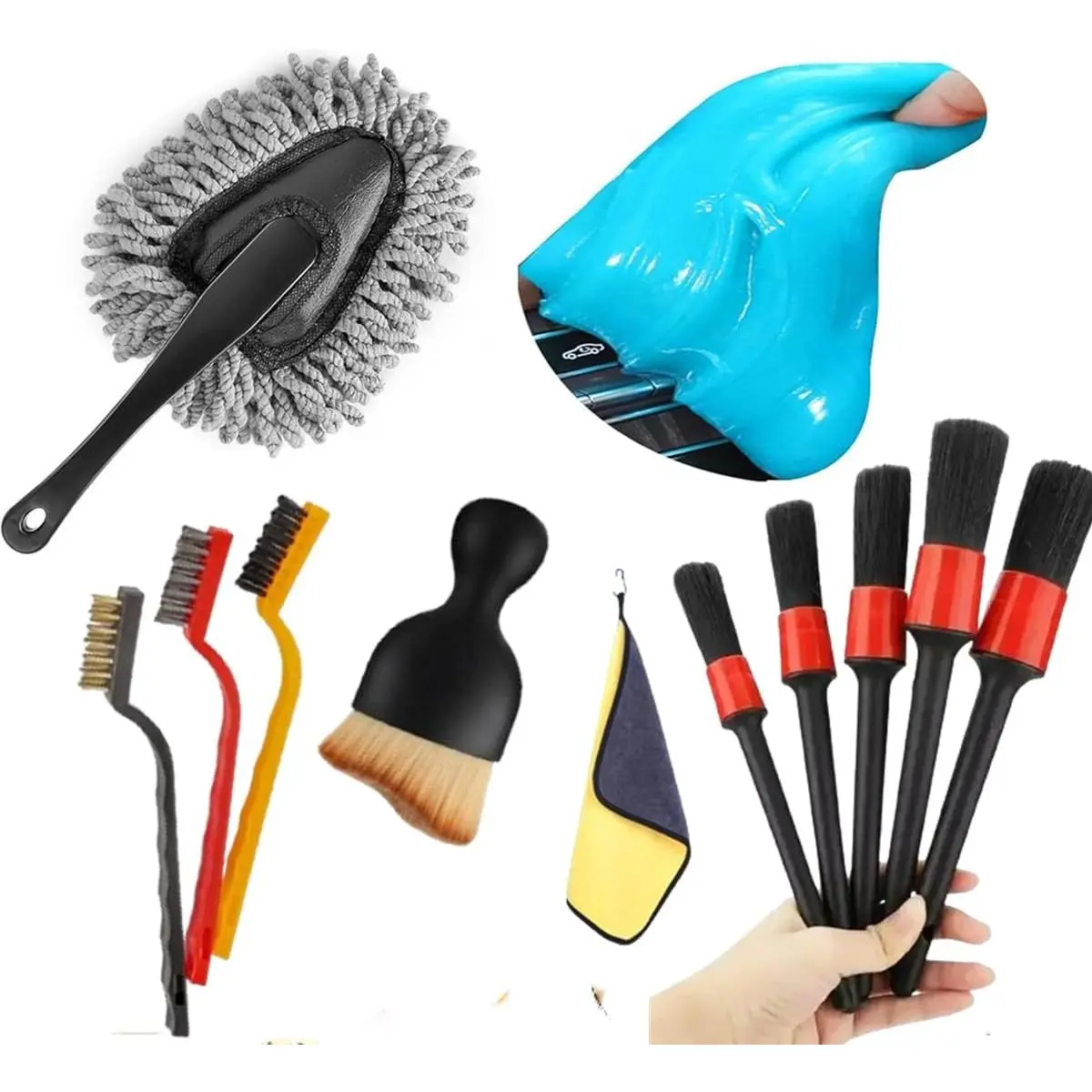 Car Detailing Brush Set - 5 Different Size Durable Soft Hair Brushes, No Scratch, Leather-Safe Interior Cleaner Tools for Car Center Console, Dashboard, Air Vent Crevice, Automotive Trucks SUVs, Surface Cleaner