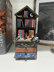 ACOTAR Inspired handmade and Hand Painted Dresser/Mini library with Handcrafted Charms (nonfunctional drawers)