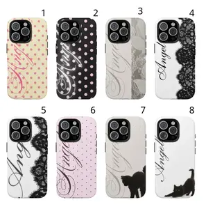 Y2K Coquette "Angel" Script Phone Case|Pink Polka Dot Aesthetic Protective Cover For iPhone 17 Pro Max 16 15 14 13 12 11