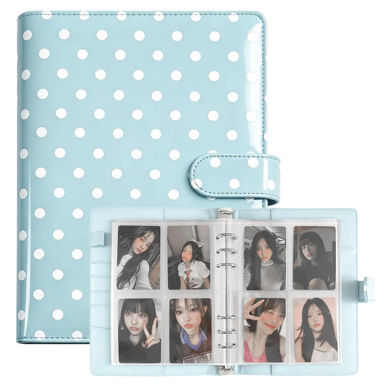 A5 Kpop Photocard Binder with 30 Pack 4-PocketCard Pages, 6 Ring A5 Binder Card CollectorAlbum with 240 Card Slots,PU Leather BinderCover with Magnetic Buckle Closure forOrganizing Trading Card