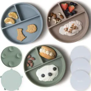 Suction Plates for Baby |         100% Silicone BPA-Free Baby Plates with Lids and Food Cover |         Divided Design |         Microwave and Dishwasher Safe |         Toddler Plates 3 Pack