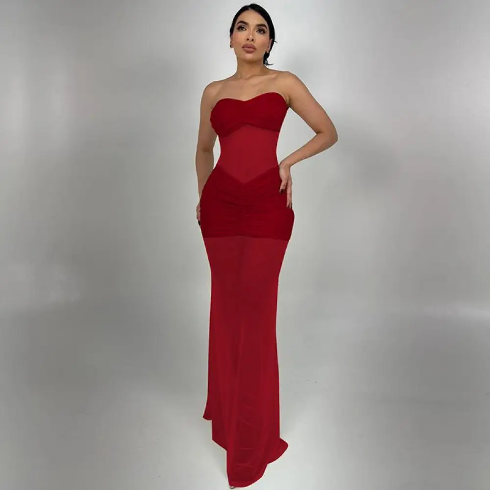 Solid Mesh Semi-Sheer Ruched Bust Corset Maxi Dress Women's Casual Elegant Sexy Club Party Beach Vacation Slim Dress Girl's Evening Night Oufits. - TikTok Shop Solid Mesh Semi-Sheer Ruched Bust Corset Maxi Dress Women's Casual Elegant Sexy Club Party Beach Vacation Slim Dress Girl's Evening Night Oufits. - TikTok Shop