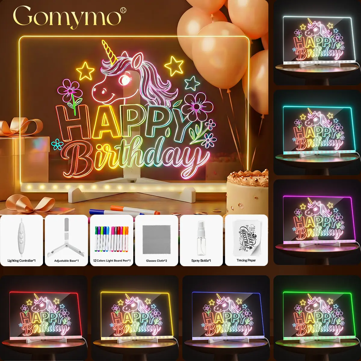 GOMYMO LED Drawing Board for Kids, Dry Erase Light-Up Drawing Board with Stand, Markers & Wipes, Erasable Reusable Board for Kids Learning, Ideal Birthday & Christmas Gift