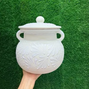 Clay Pot Relieve color Blanco 3.5 Litros Set 1 Piece. (Cielito Lindo).