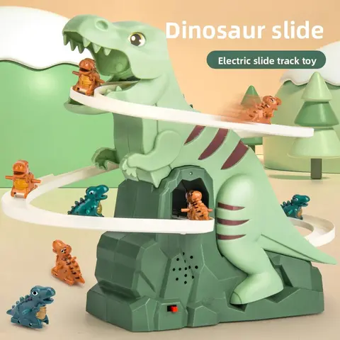Automatic Stair-Climb Bot Dinosaur Assembly Track Playset for Unisex 3-4 Years Kids - Single-Track Slide, Electric Climb Action, Children's Entertainment Electronic Pet Toy
