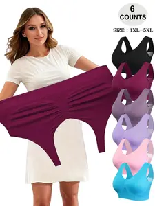 Women's Plus Size Wireless Seamless Everyday Bra Set, Hollow Back Design, No Padding, Casual Crop Top, All Seasons Wear, Underwear, 1XL-5XL