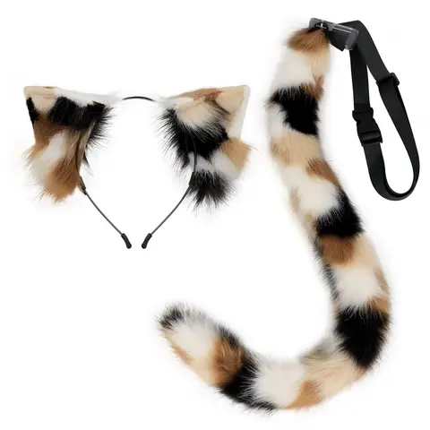 Realistic Cat Ears and Tail Set, Anime Convention Cosplay Props, Animal Ears and Tail Accessories, Halloween Party Costume Decorations, Party Decoration Supplies, Party Accessory