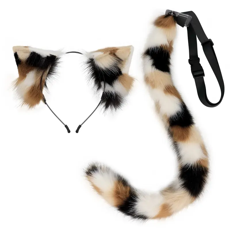Realistic Cat Ears and Tail Set, Anime Convention Cosplay Props, Animal Ears and Tail Accessories, Halloween Party Costume Decorations, Party Decoration Supplies, Party Accessory