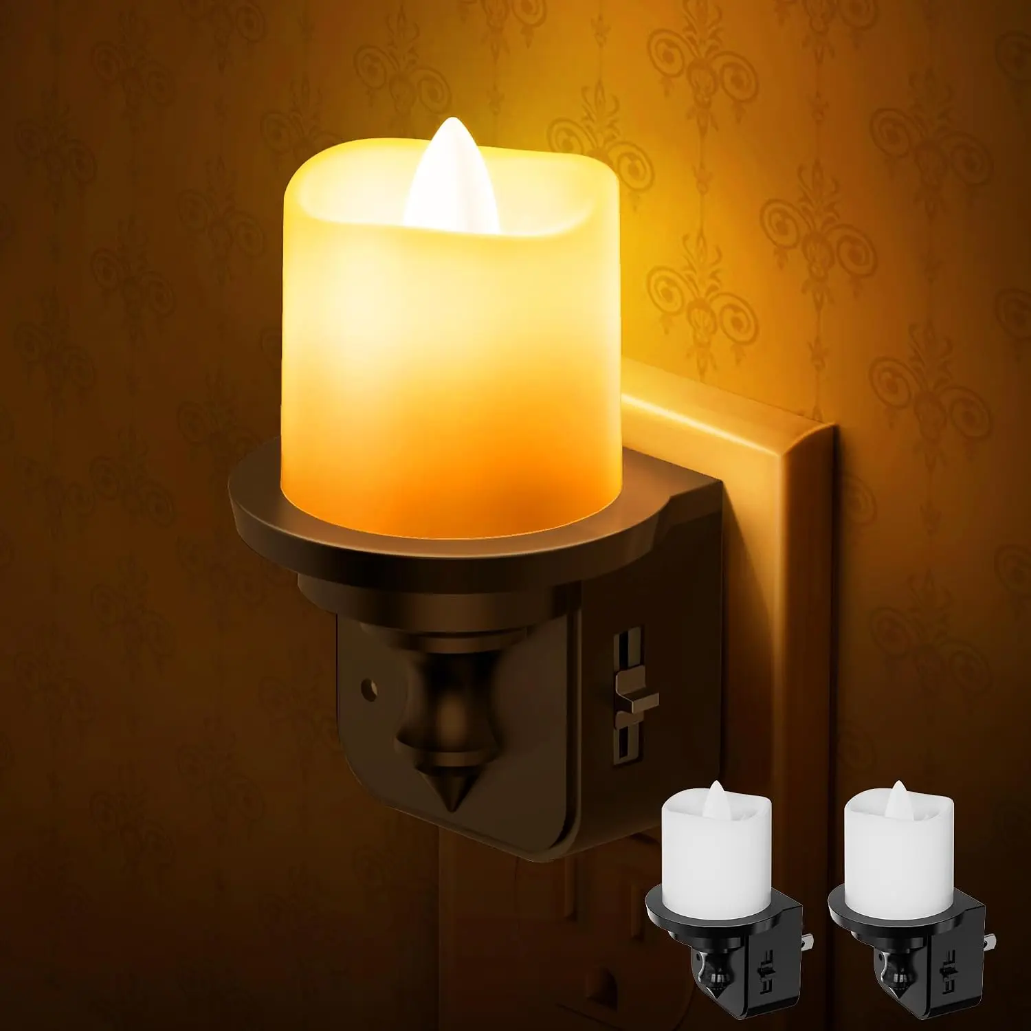 Flameless Candle Night Light, Amber Night Lights Plug into Wall