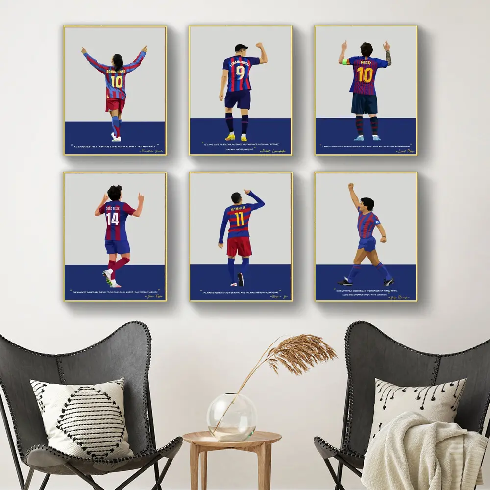 6pcs/set Frameless Barcelona Football Poster Canvas Printing Football Home Room Wall Art Decoration Player Fan Lovers Wall Decoration Modern Home Decor Unframed Art Print Athlete Wall Decor Art Canvas Prints