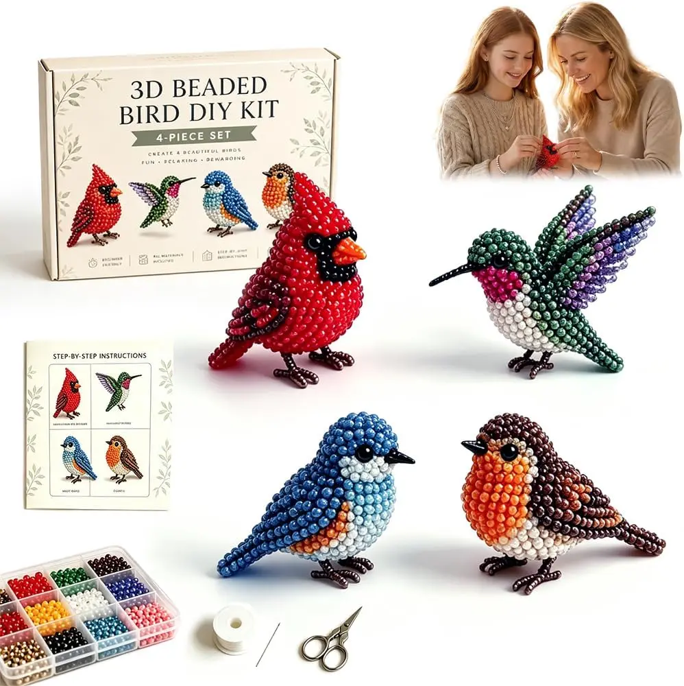 NEW 3D Beaded Animal Craft Kit, 2026 New Tiny 3D Beaded Animal DIY Kit DIY Bead Embroidery Kit, 3D Animal Themed Beadwork Kit for Beginners Craft Enthusiasts Adults (Birds)