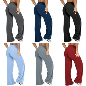 Women High Waist Stretch Casual Soft Straight Leg Bottoms Yoga Pants