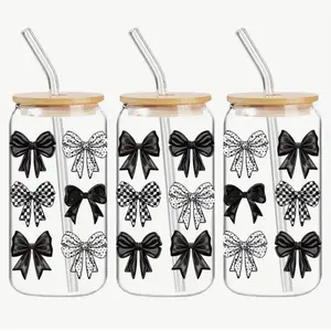 Black and White Checkers Bows Wrap -uvdtf wraps  Design for Cup Decoration with Decorative Bows