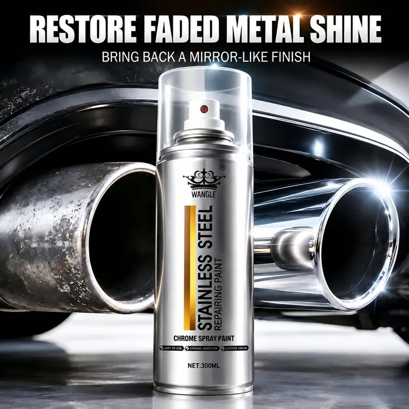 300ml Chrome & Metal Care Solution - Beginner-Easy Use, Fast-Dry Coat Formula, Refreshes Faded Chrome/Dull Metal, Enhances Shine/Durable Finish, Protects Against Everyday Corrosion, Ideal for Bikes, Automotive Parts