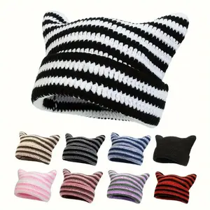 Unisex Handmade Crochet Beanie, Little Devil Cat Ear Design, Hip-hop Style, Machine Washable, Fashionable Versatile Sports & Outdoor Street Casual Hat