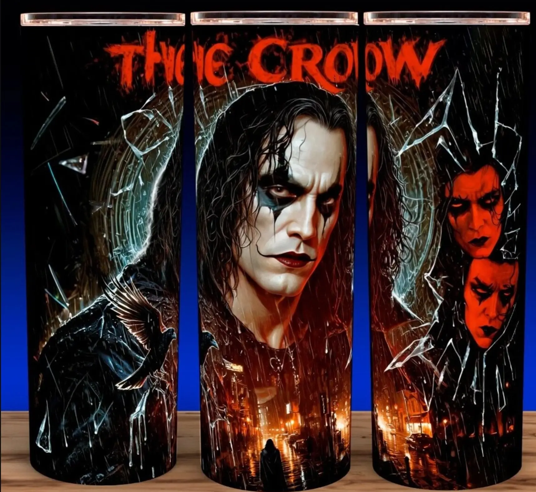Brandon Lee The Crow 90s Action Movie Handmade Stainless Steel Tumbler - 20oz Modern Reusable Glossy Insulated Portable Drinkware with Slide Closure Lid & Straw, 500-1000 ml Adults' Hand Wash Only Kitchenware