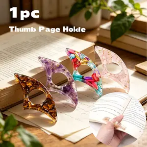 4pcs Transparent Resin Bookmark with Natural Crystal Gravel, Thumb Page Holder, Reading Accessories, Gift for Book Lovers, Students, Teachers