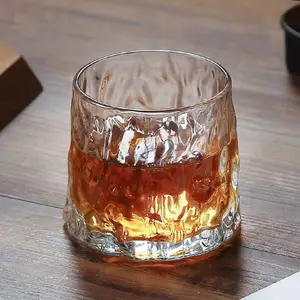 Textured Hammered Whiskey Glass, Irregular Rippled Old Fashioned Tumbler, Unique Clear Glass Cup for Whiskey Cocktails Coffee