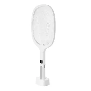 Electric Fly Swatter, Zapper Racket with 3 Layers Mesh Digital Screen Dual Modes Fly Killer with 1500mAh Battery Rechargeable for Home, Bedroom, Kitchen and Patio, White