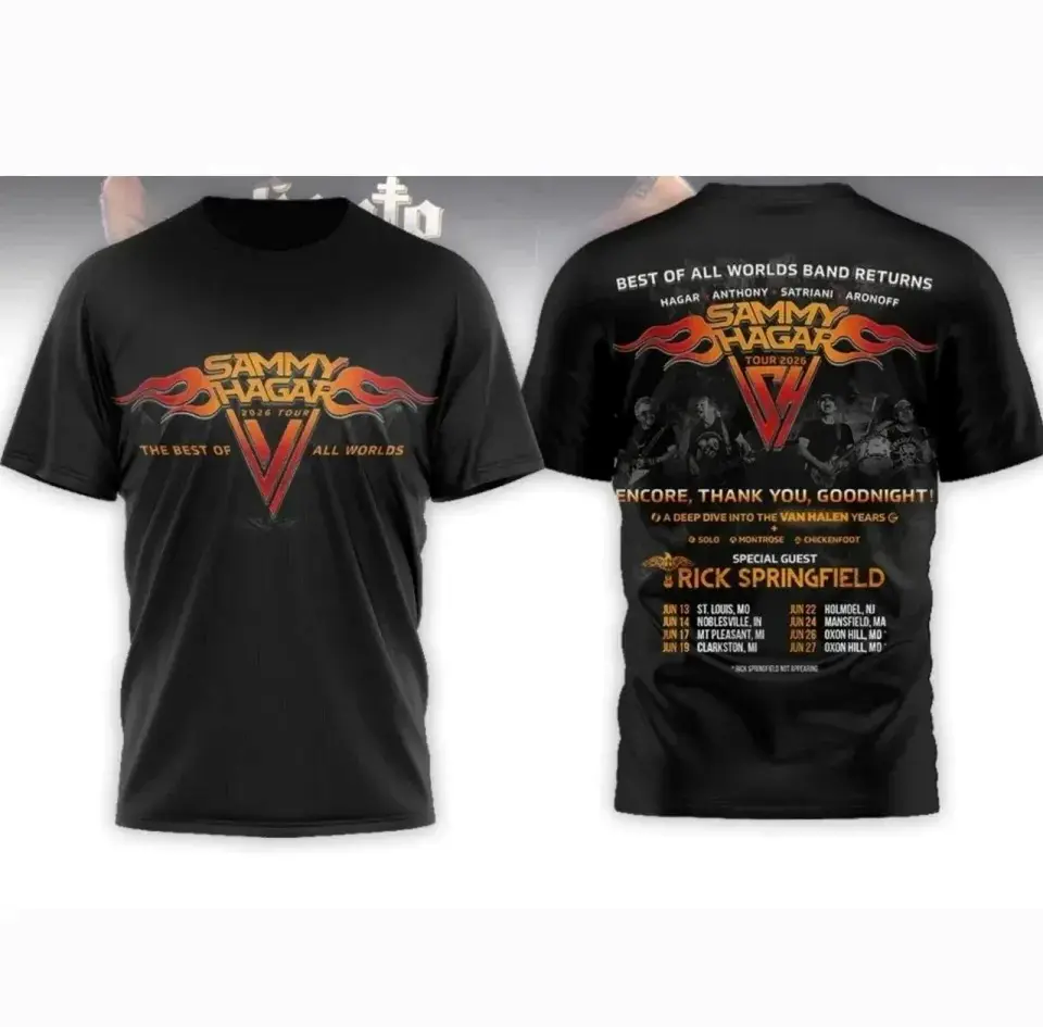 Sammy Hagar Best Of All Worlds Tour 2026 Unisex T-Shirt, Black Flame Logo Both Sides Graphic Tee, Perfect Rock Gift for Fans