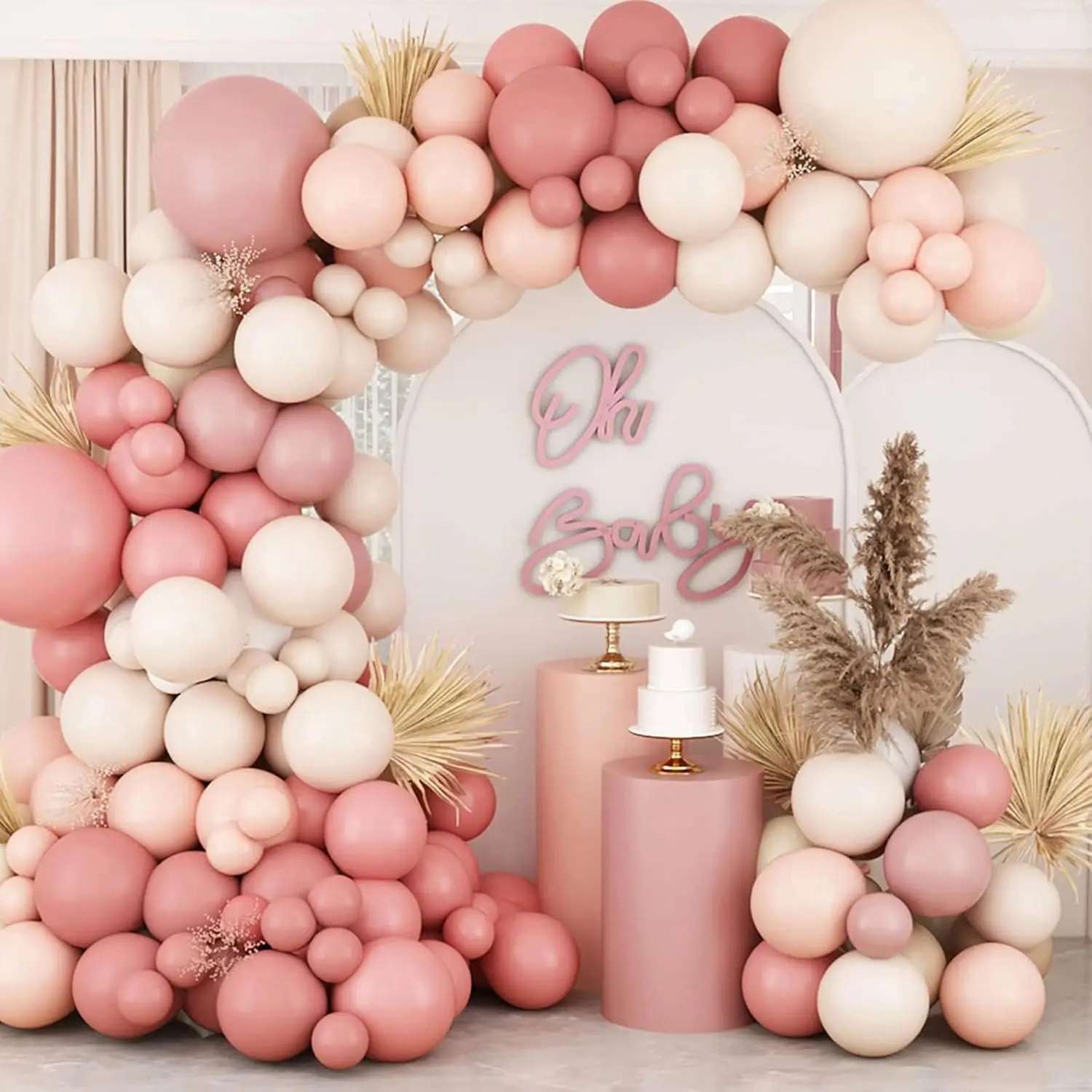 109Pcs Boho Blush Balloon Garland Kit Pink Peach Cream White Sand Party Decor