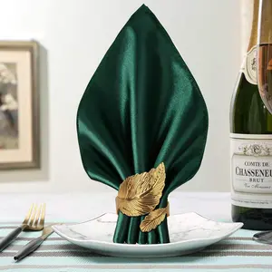 12-Piece Napkin Set & Leaf Napkin Rings, 6-Pack, 17x17 Satin Square Tabletop Decor, Personalized Wedding Shower Party Tableware Supplies, Home