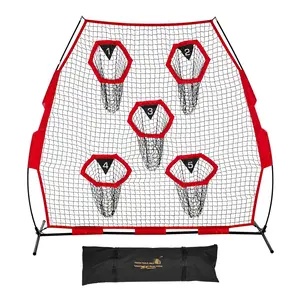 7 X 7 Ft Football Training Net For Quarterback Practice, Durable Target Throwing Net With 5 Target Pockets, Knotless Mesh, Includes Straps And Portable Carry Case, Improve Throwing Accuracy And Precision, Red