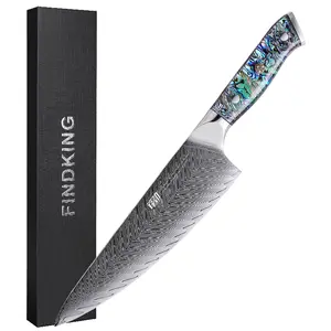 FINDKING Gorgeous Series 8 Inch Gyuto Chef Knife, Japanese Style Knife, 67 Layers Damascus Steel, Razor-Sharp Blade, Resin Abalone Shell Handle, Professional Kitchen Chef Knife, Cutting for Fish Meat Vegetable Fruit